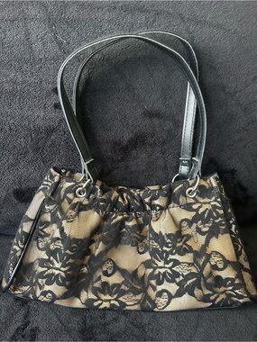 Black Lace Overlay Shoulder Bag